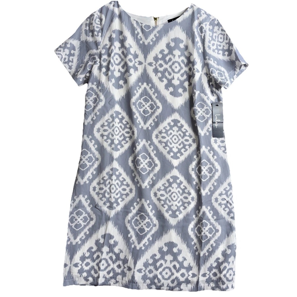Lulus Shift Mini Dress Womens Small Give Me a Print Light Slate Gray Round Neck - Picture 3 of 12